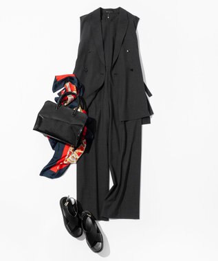 23区 L 【洗える】TWマットクロス テーラード ジレ チャコール系