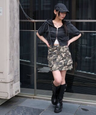 WEGO ヴィンテージウォッシュロゴ半袖パーカー スミクロ