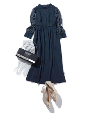 ANY SIS S 【洗える】Nobleコンビ ドレス ネイビー