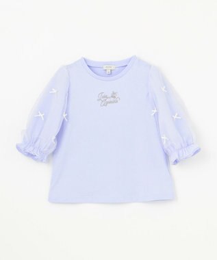 ANY KIDS リボン×チュール 七分袖Tシャツ サックスブルー