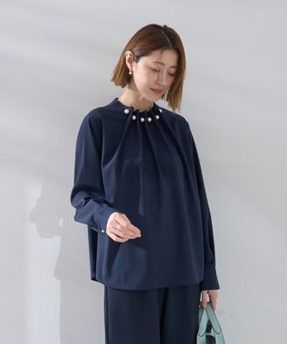 YECCA VECCA パールタックブラウス Navy