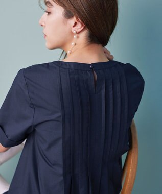 Tiaclasse L 【洗える】バックピンタックフレアチュニックブラウス ネイビー