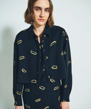 GRACE CONTINENTAL リップモチーフショートシャツ ブラック