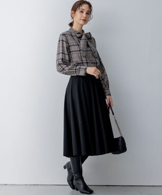 組曲 T/Rツイルストレッチ フレアスカート ブラック系