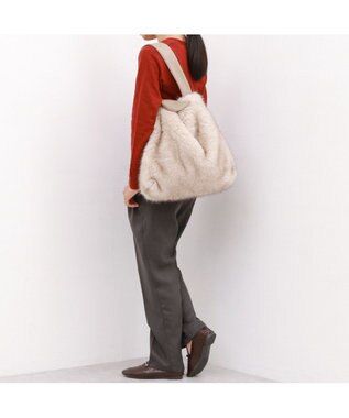 UNBILLION カシュカシュ cachecache / リボンワンハンドルミンク風エコファートート アイボリー