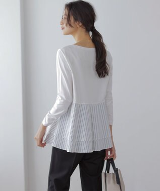 組曲 S シャツコンビティアード ロングＴシャツ アイボリー×ストライプ系1