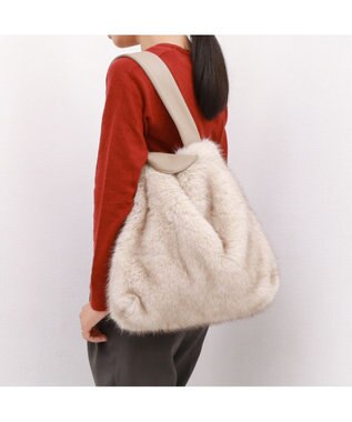 UNBILLION カシュカシュ cachecache / リボンワンハンドルミンク風エコファートート アイボリー