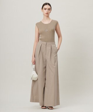 ICB L 【洗える】オーガニックコットンリブ ノースリーブニット クリームブラウン系