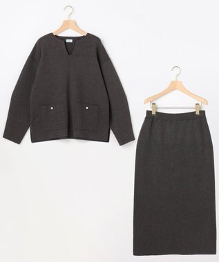 組曲 S 【加藤ローサさん着用】スムースストレッチニットアップ グレー系