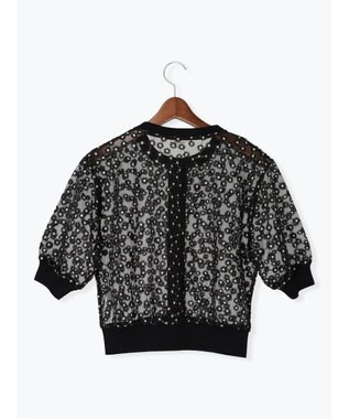 Te chichi エンブロイダリー半袖クルーカーディガン ブラック