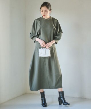 #Newans ラウンドステッチスカート カーキ