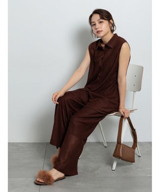 Te chichi クレープメッシュノースリーブシャツ（セットアップ可） ブラウン