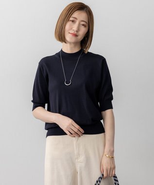 【洗える】サステナブルウール モックネック 5分袖 ニット