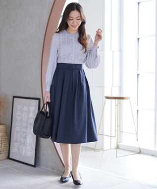 Tiaclasse L ベルト付きフレアスカート ダークブルー