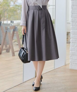 Tiaclasse L ベルト付きフレアスカート チャコールグレー