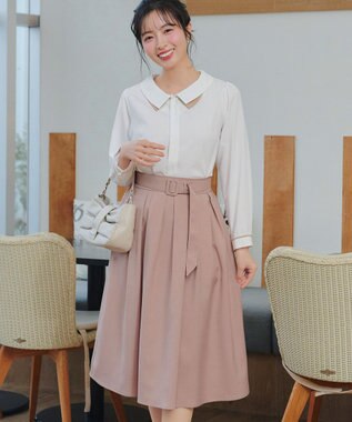 Tiaclasse L ベルト付きフレアスカート ピンク