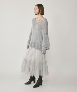 GRACE CONTINENTAL スパンコール畦ニットトップ グレー