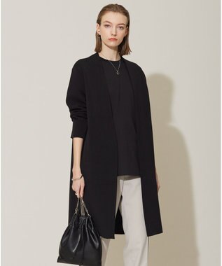 ICB 【洗える】コットンアセテートスムース ロングニットアウター ブラック系