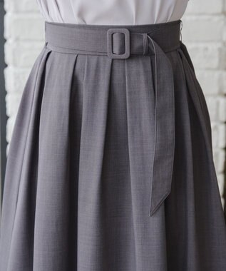 Tiaclasse L ベルト付きフレアスカート チャコールグレー