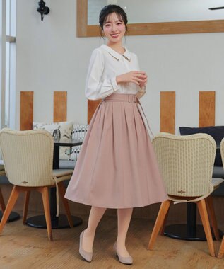 Tiaclasse L ベルト付きフレアスカート ピンク