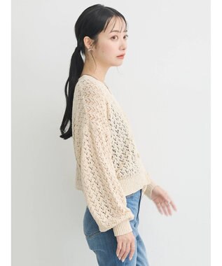 earth music&ecology ファンシーヤーンすかしニットカーディガン Ivory