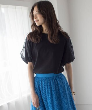 組曲 L 【WEB限定】チュールポンチドッキング Tシャツ ブラック系