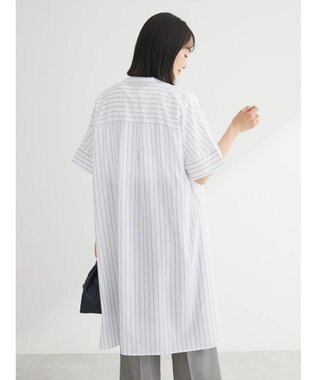 Green Parks 綿麻混スキッパーミニワンピース Stripe Ivory