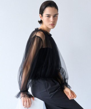 23区 S 【GOLD LABEL】チュール ギャザーブラウス ブラック系