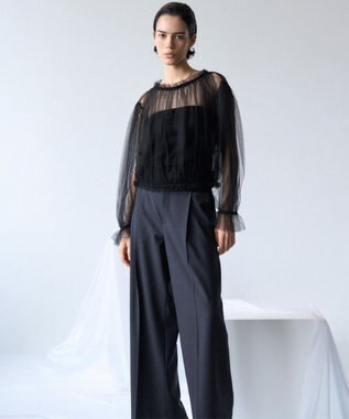 23区 S 【GOLD LABEL】チュール ギャザーブラウス ブラック系