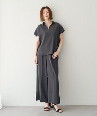 YECCA VECCA 【接触冷感】COOLスキッパーブラウス Charcoal Gray