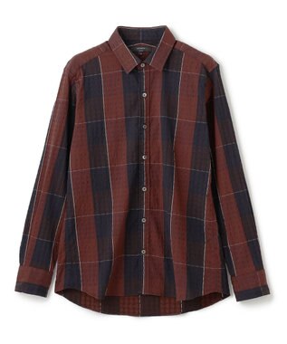 JOSEPH HOMME オーバーチェックジャガードストレッチ　レギュラーカラーシャツ ワイン系3