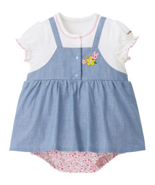 MIKI HOUSE HOT BISCUITS 【70-80cm】 ジャンパースカート風 ショートオール ブルー