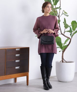 Tiaclasse L 【洗える】ボリュームリボン袖ニットコンビチュニック ピンク