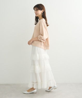 Green Parks ショート丈ラメ裏毛ボートネックプルオーバー Orange