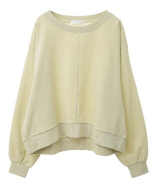 Green Parks ショート丈ラメ裏毛ボートネックプルオーバー Yellow