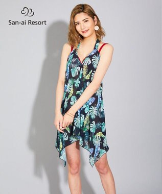 San-ai Resort（三愛水着楽園） 【SALE】【San-ai Resort】リーフ柄 パレオワンピース M ブラック