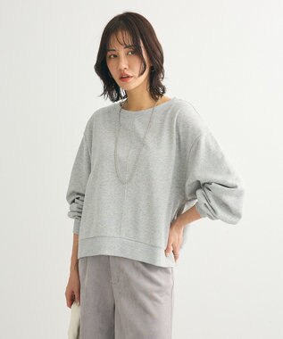 Green Parks ショート丈ラメ裏毛ボートネックプルオーバー Gray