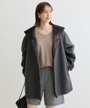 Green Parks 洗える　Ｖネックドルマンニットプルオーバー Gray Beige