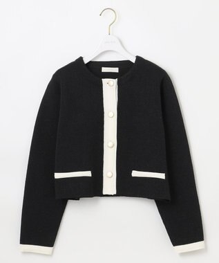 ANY SIS S バイカラーラメニット カーディガン ブラック×オフ