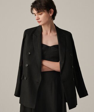 uncrave ヘリンボーン リネン ジャケット（uncrave WHITE） ブラック