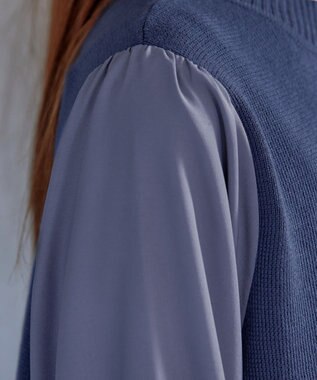 Tiaclasse L 【洗える】ボリュームリボン袖ニットコンビチュニック ブルー