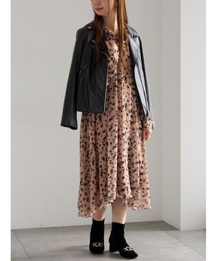 Te chichi フラワーシフォンフリルネックドレス