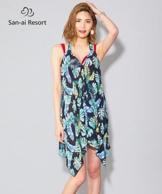 San-ai Resort（三愛水着楽園） 【SALE】【San-ai Resort】リーフ柄 パレオワンピース M ブラック