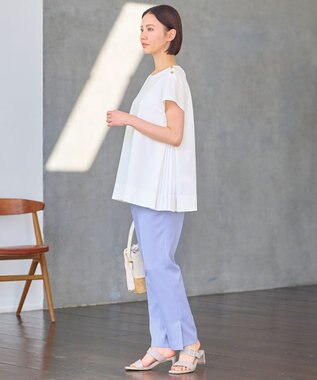 自由区 【接触冷感・速乾・UVケア・撥水・防シワ・XSサイズあり】リネンライクツィルテーパード パンツ ダルブルー系