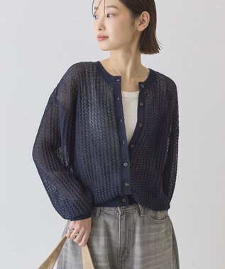 AMERICAN HOLIC 【前後2WAY】透かし編みニットカーディガン Navy
