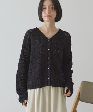 AMERICAN HOLIC 【前後2WAY】レース透かし編みニットカーディガン Black