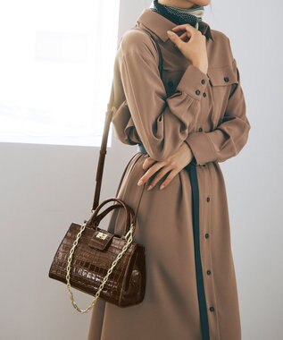 TOPKAPI 【TREASURE TOPKAPI】クロコ エナメル 2way ハンドバッグ ブラウン