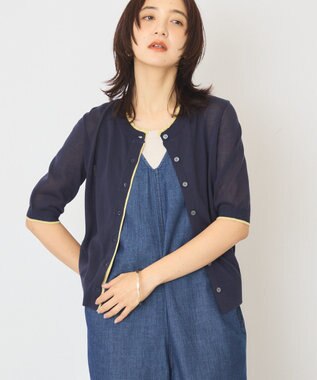 AMERICAN HOLIC 配色フリルレイヤードカーディガン Dark Navy