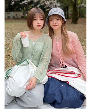 Green Parks ＳＥＴ２点　透かしカーデ＋キャミソール Pink
