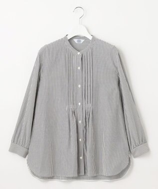 J.PRESS LADIES 【洗える】 コットンアセVis ストライプ バンドカラー ブラウス ネイビー系1